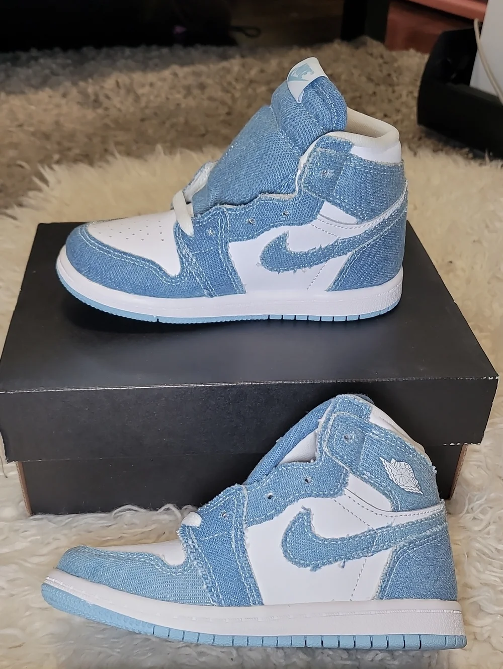 Jordan Kids Blue and White High-Top Sneakers